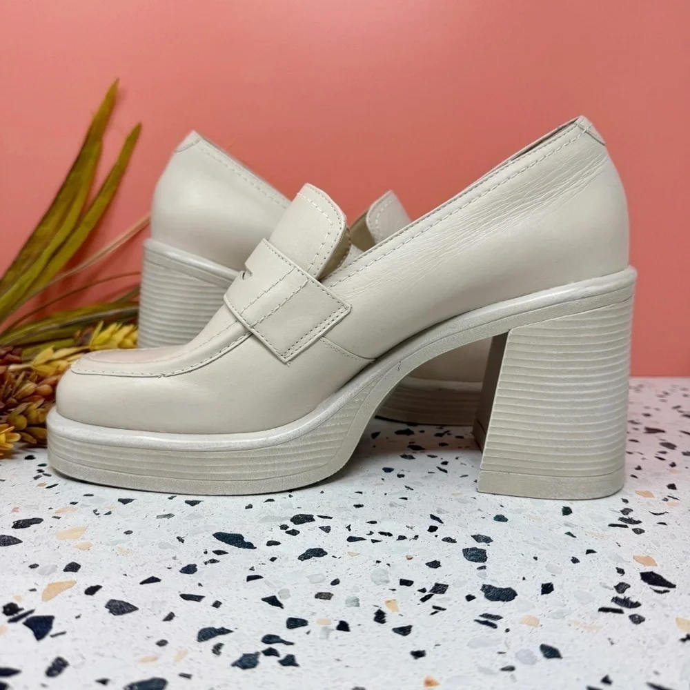 Steve Madden Fulfill Cream Chunky 90s Y2K Platflorm Women’s Heeled Loafers Sz 10